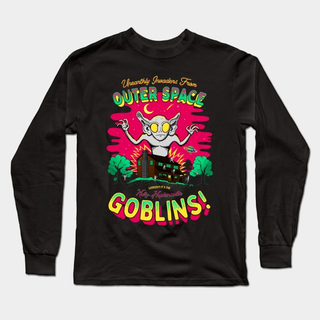 Unearthly Invaders from Outer Space, Lookout! It's the Kelly-Hopkinsville Goblins Cute Cryptid Aliens Long Sleeve T-Shirt by Strangeology